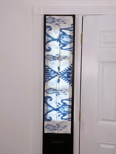 blue and white sidelight curtains, entri window panels