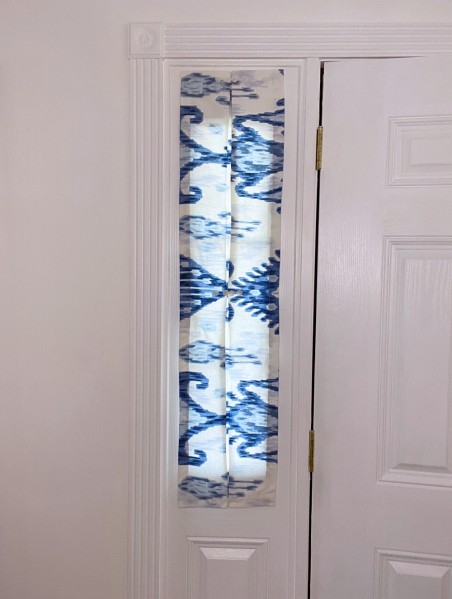 blue and white sidelight curtains, entri window panels