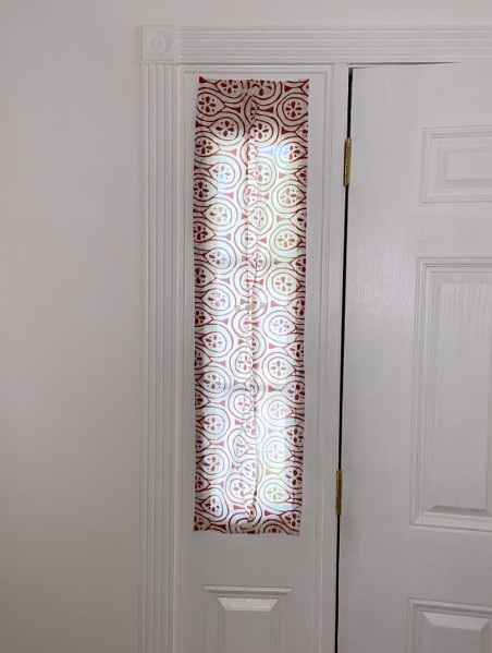 red and white sidelight curtains, entri window panels