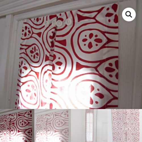 red and white sidelight curtain, entri window panels