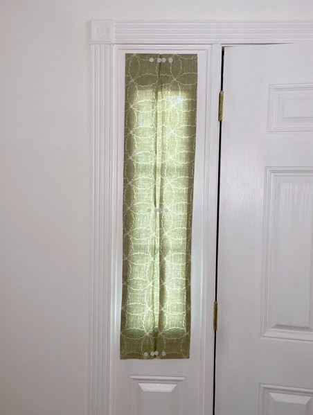green and white sidelight curtain, entri window panel