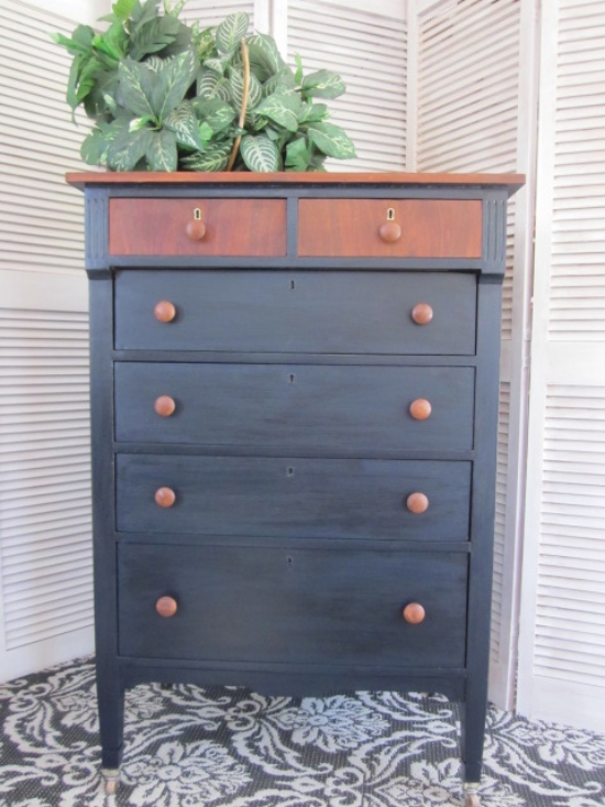 Navy blue Dresser with English Chestnut stained top