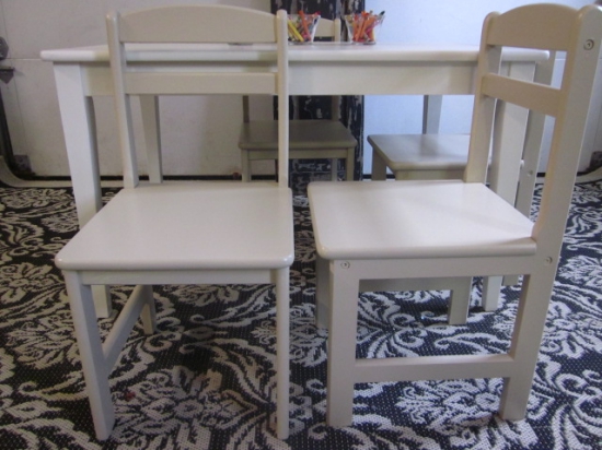 Kids White Table & Khaki Chairs