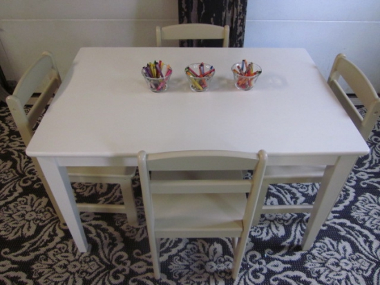 Kids White Table & Khaki Chairs