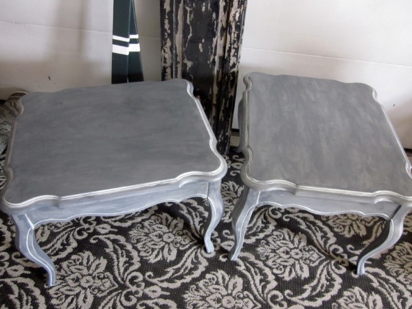 Dark Gray End tables with White Wash