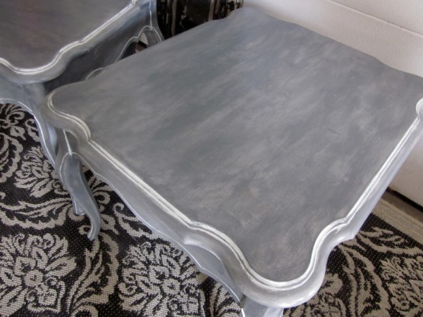 gray white washed French end tables