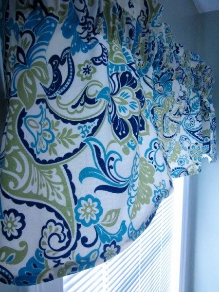 green and blue paisley valance