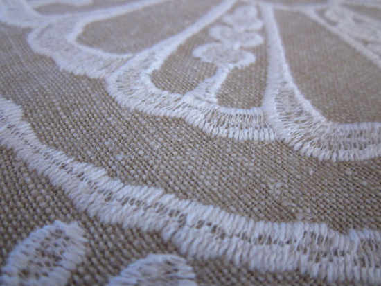 embroidered light khaki and white linen