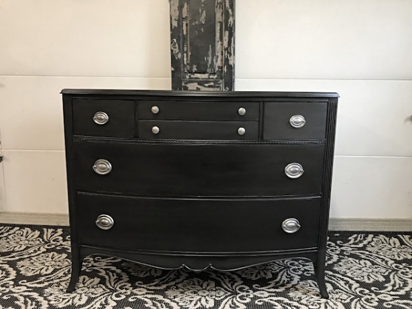 Antique Dresser, black glaze over gray