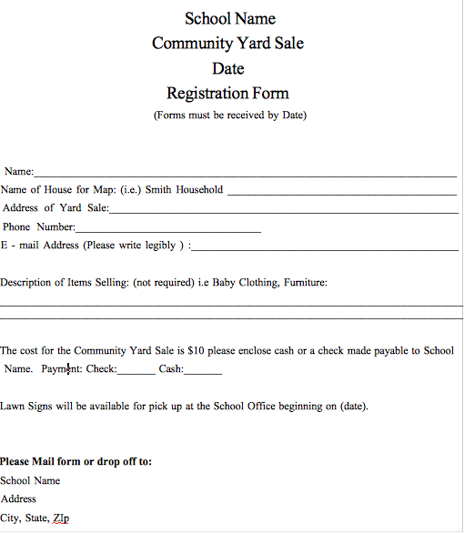 Community Yard Sale Registration Form