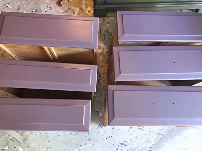 purple lavender dresser with denim texture top, camelot