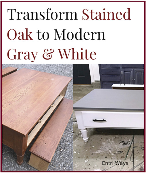 transform stained oak to modern gray & white