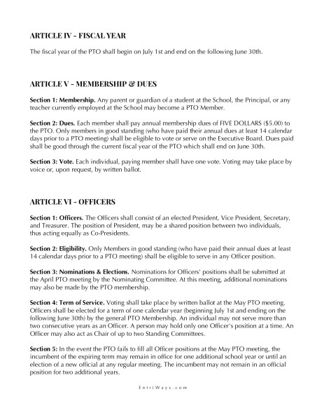 Sample PTO Bylaws Entri Ways